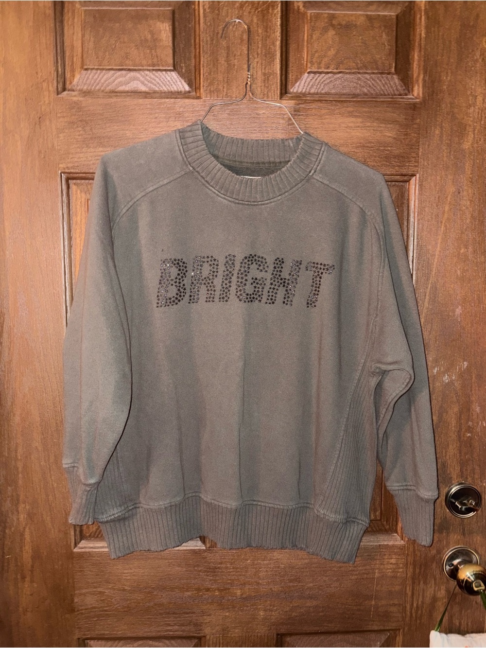 aerie Olive Green Studded 'BRIGHT' Crewneck Sweatshirt